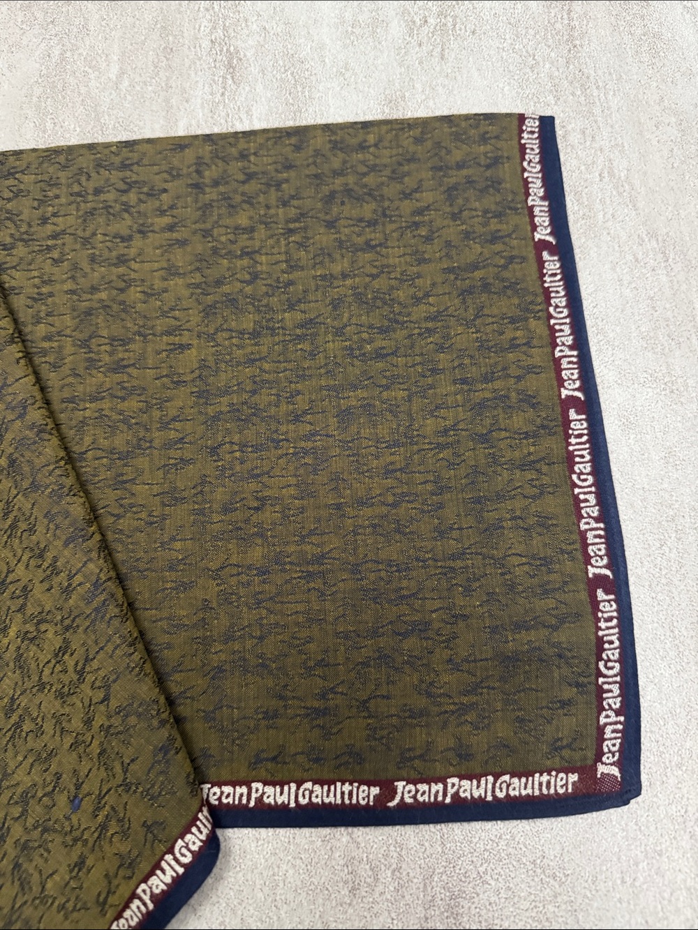 Jean Paul Gaultier Olive and Navy Logo-Trim Men's Pocket Square - Picture 3 of 6